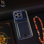 iPhone 13 Pro Cover - Transparent - Soft 4D Design Smart Pocket Card Holder Transparent Clear Soft Case